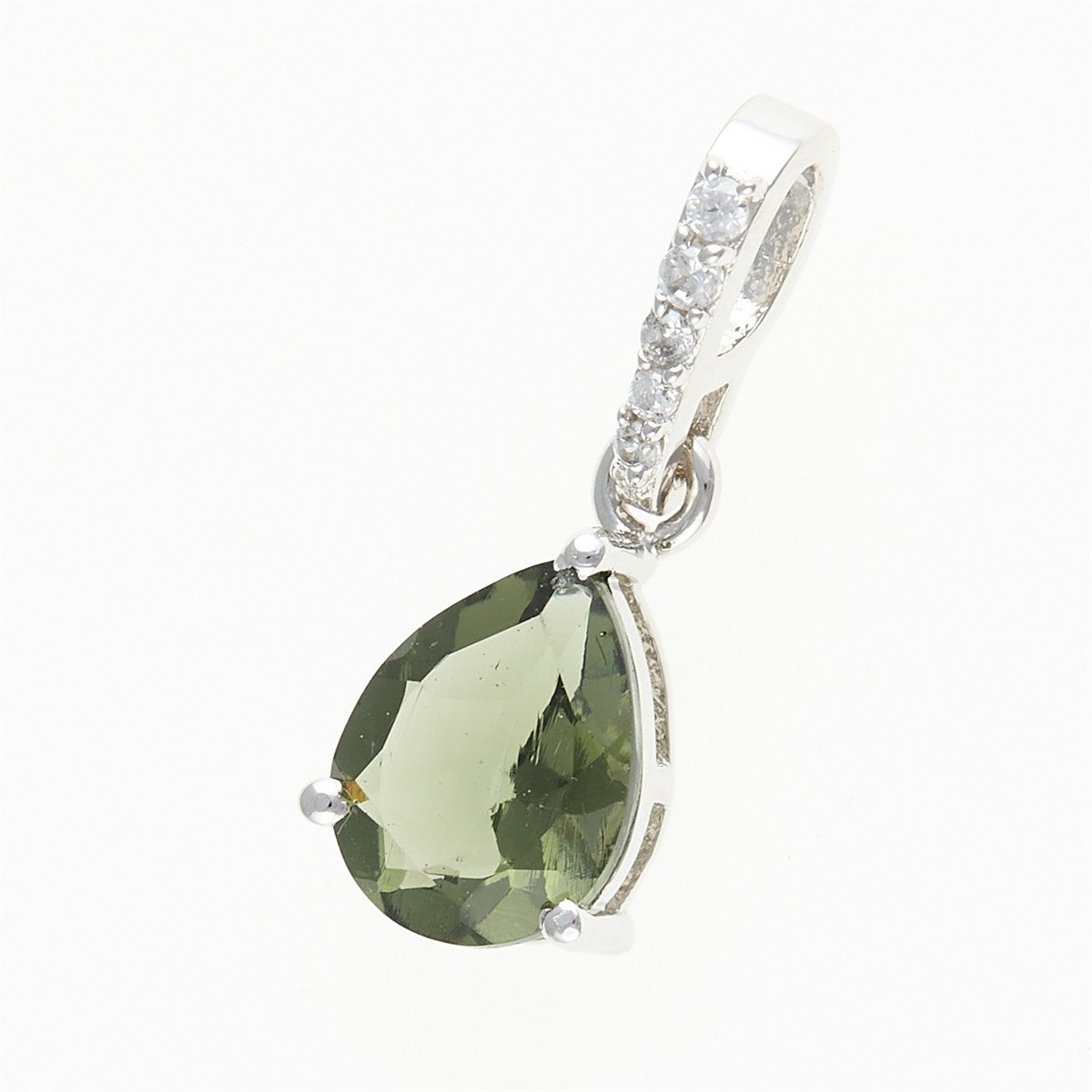 Silver pendant with moldavite and cubic zirconia 328Z