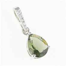 Silver pendant with moldavite and cubic zirconia 328Z