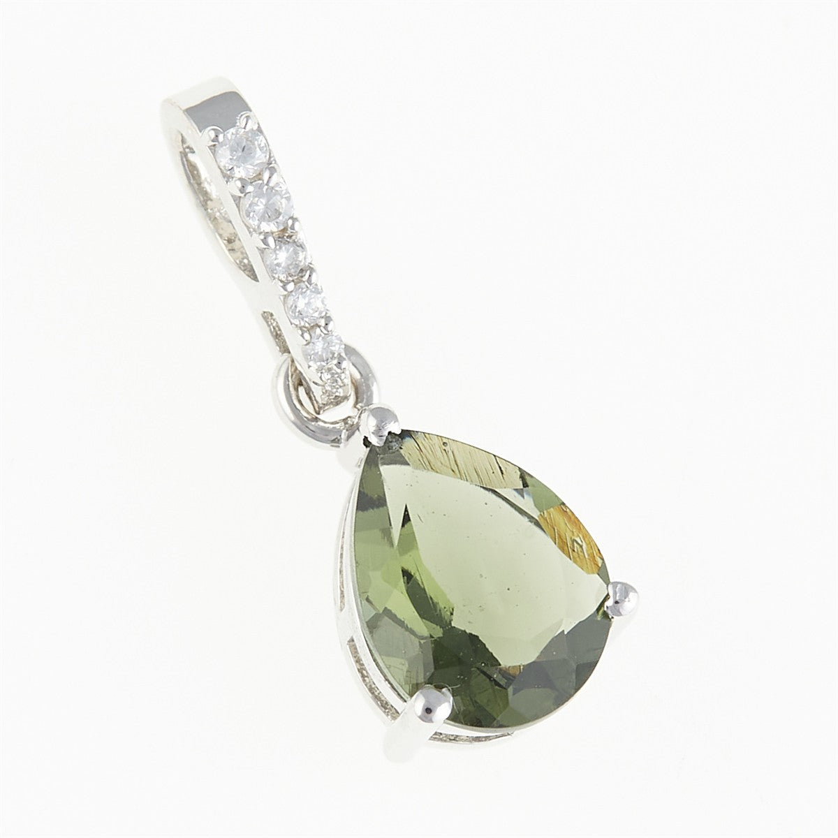 Silver pendant with moldavite and cubic zirconia 328Z