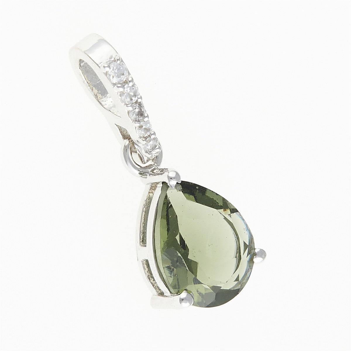 Silver pendant with moldavite and cubic zirconia 328Z