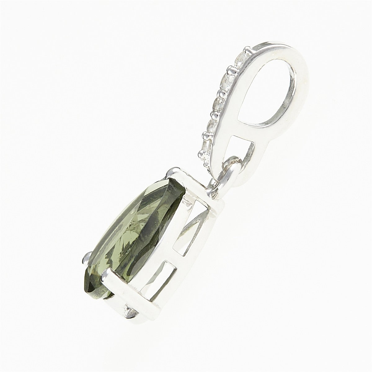 Silver pendant with moldavite and cubic zirconia 328Z