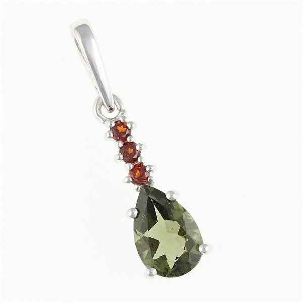 Silver pendant with moldavite and garnets 411G
