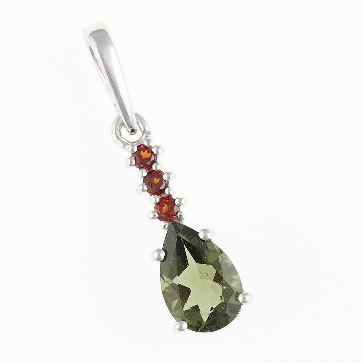 Silver pendant with moldavite and garnets 411G