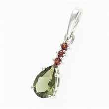 Silver pendant with moldavite and garnets 411G