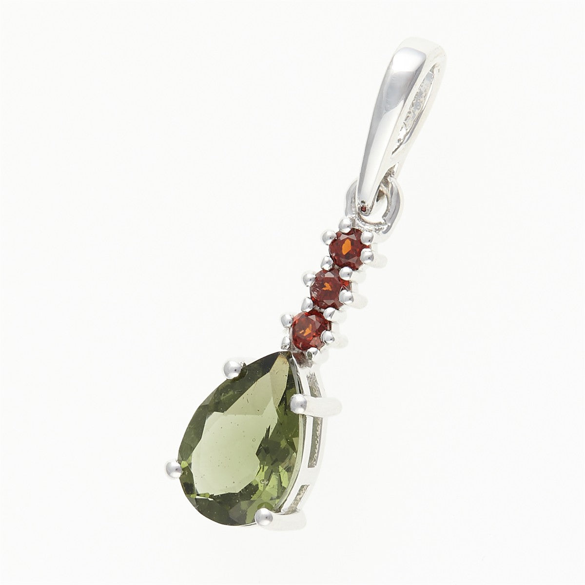 Silver pendant with moldavite and garnets 411G