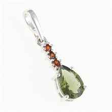 Silver pendant with moldavite and garnets 411G