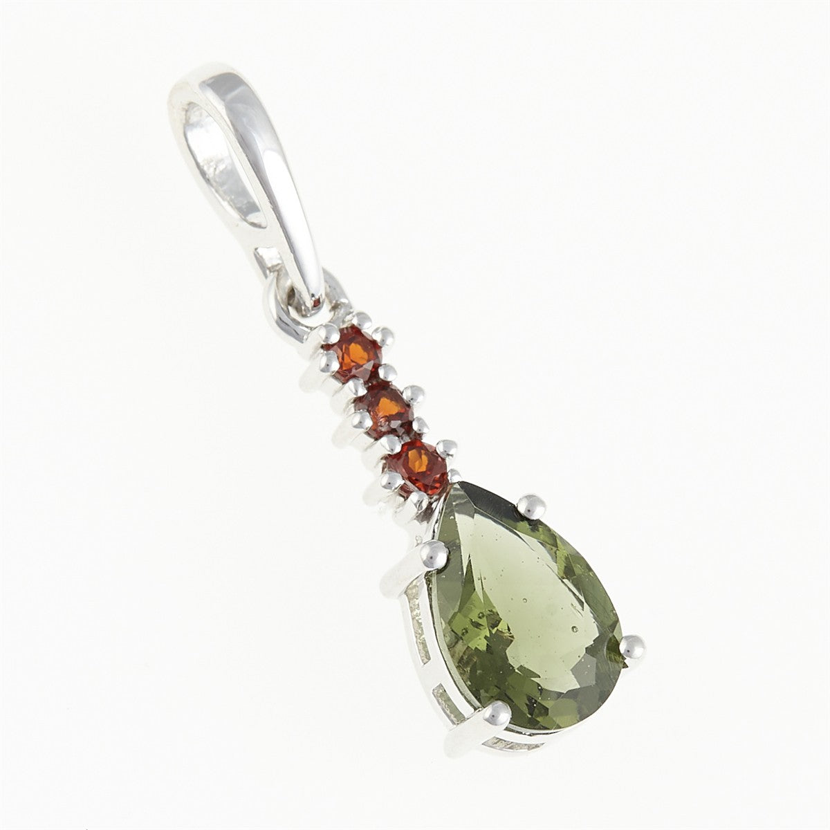 Silver pendant with moldavite and garnets 411G
