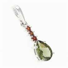 Silver pendant with moldavite and garnets 411G