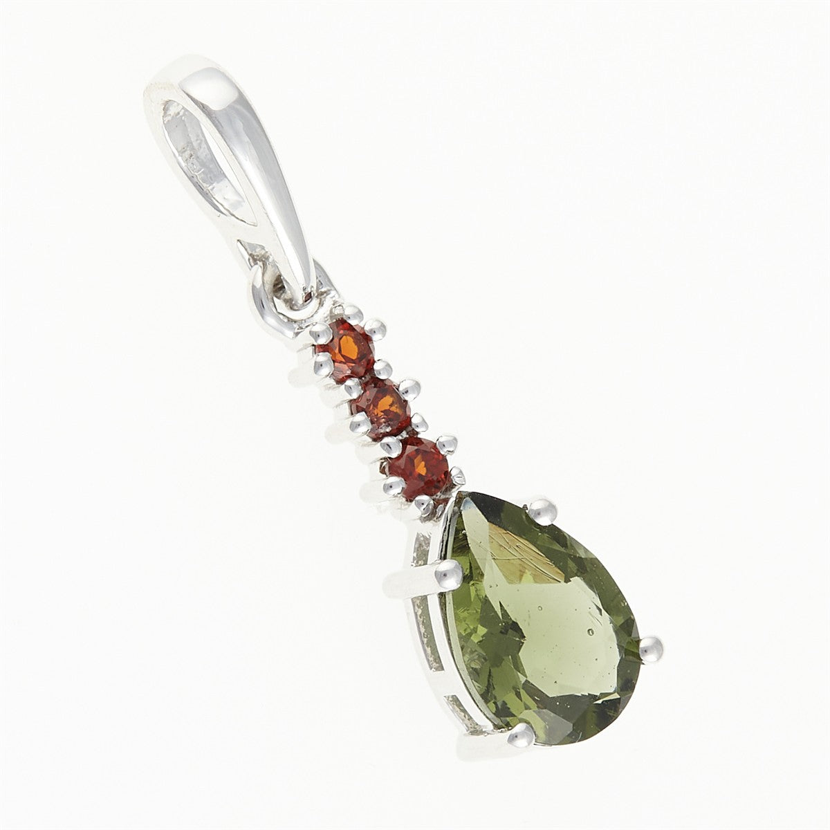 Silver pendant with moldavite and garnets 411G