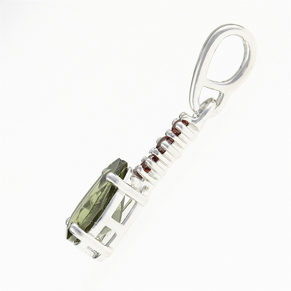 Silver pendant with moldavite and garnets 411G