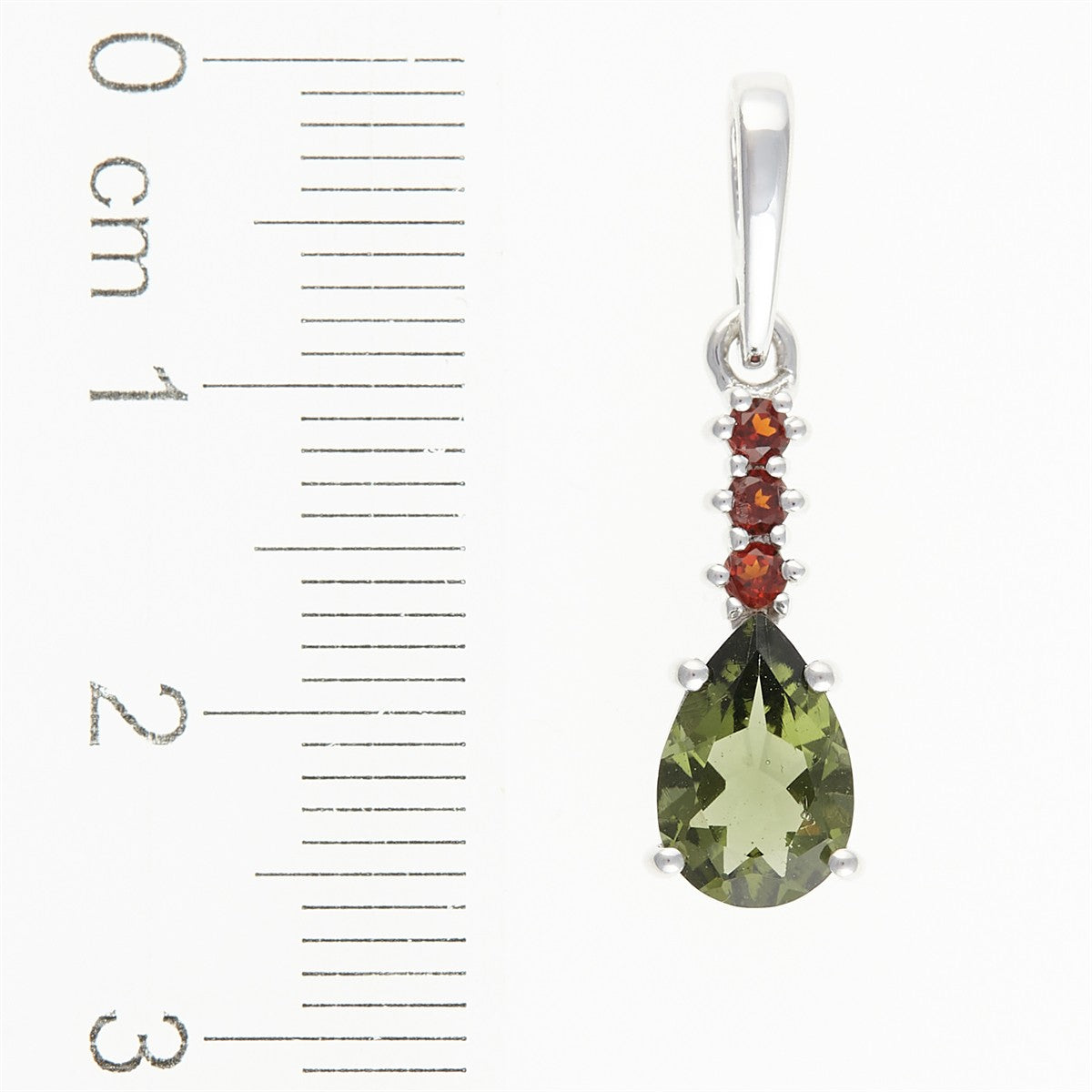 Silver pendant with moldavite and garnets 411G