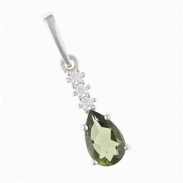 Silver pendant with moldavite and cubic zirconia 411Z