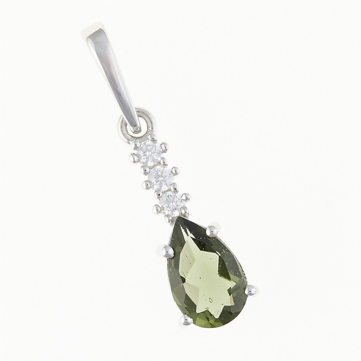 Silver pendant with moldavite and cubic zirconia 411Z