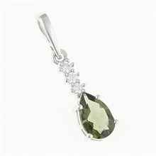 Silver pendant with moldavite and cubic zirconia 411Z