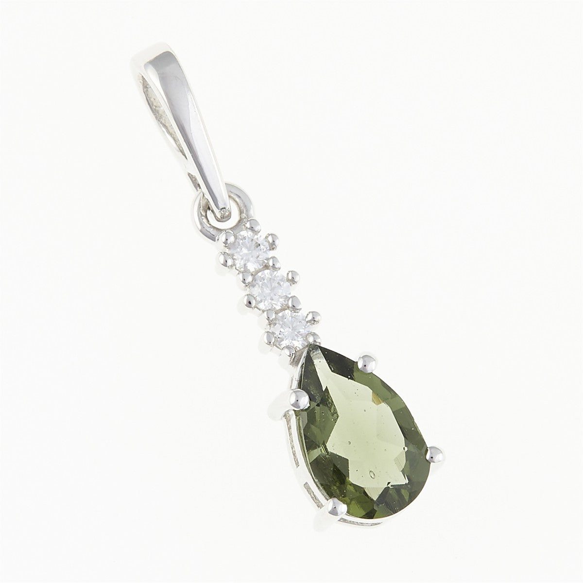 Silver pendant with moldavite and cubic zirconia 411Z