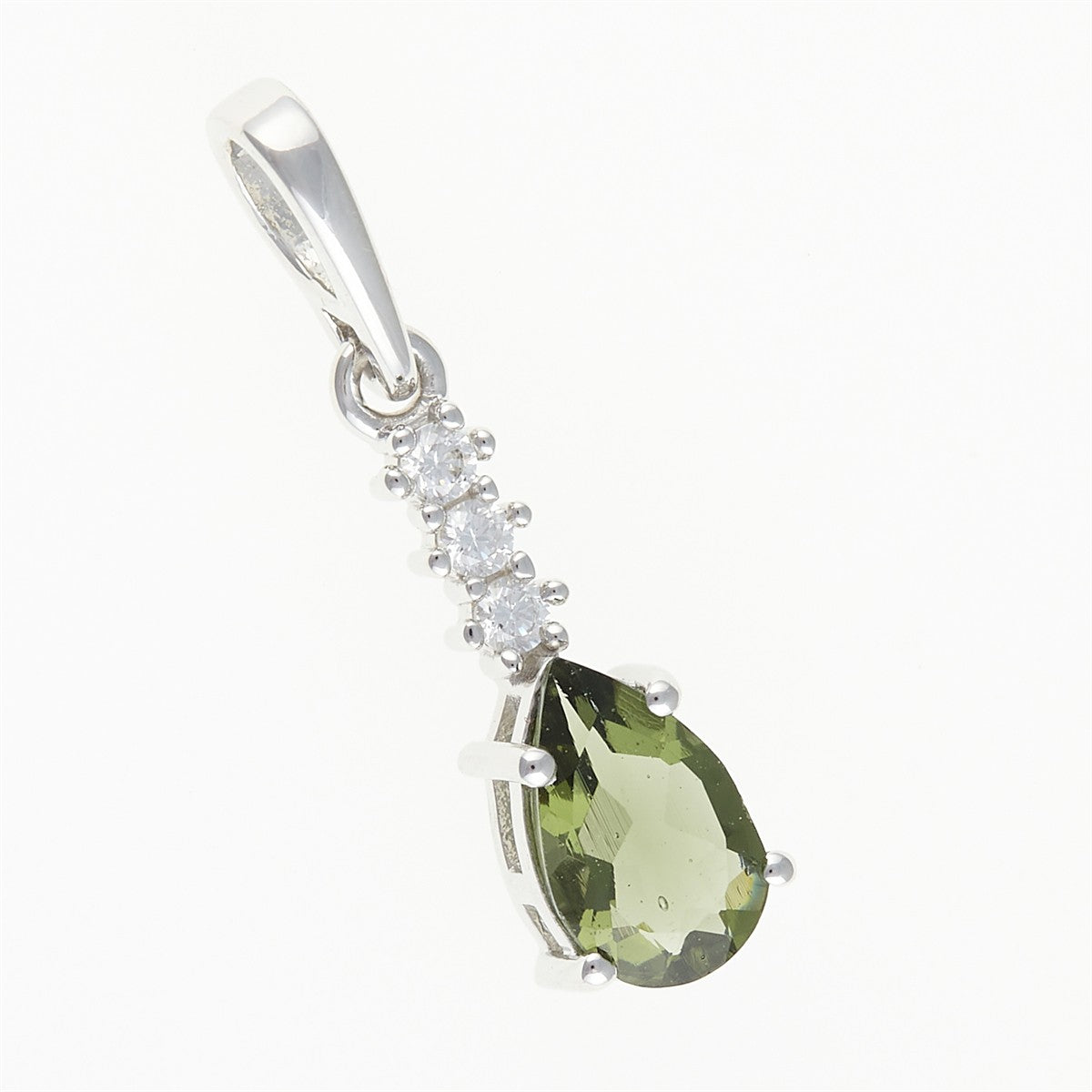 Silver pendant with moldavite and cubic zirconia 411Z