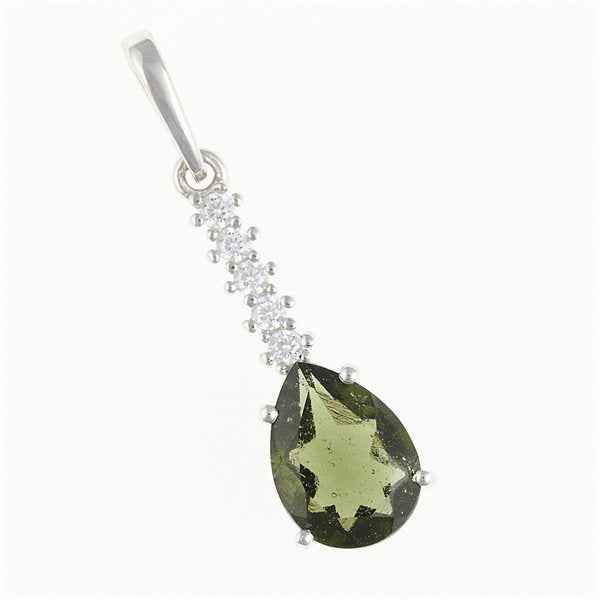Silver pendant with moldavite and cubic zirconia 412Z