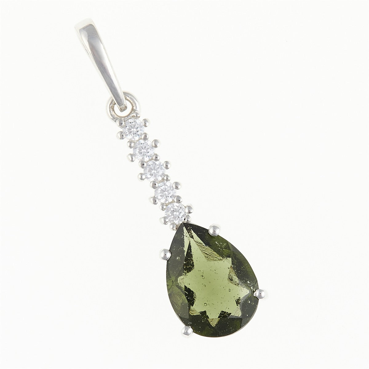 Silver pendant with moldavite and cubic zirconia 412Z
