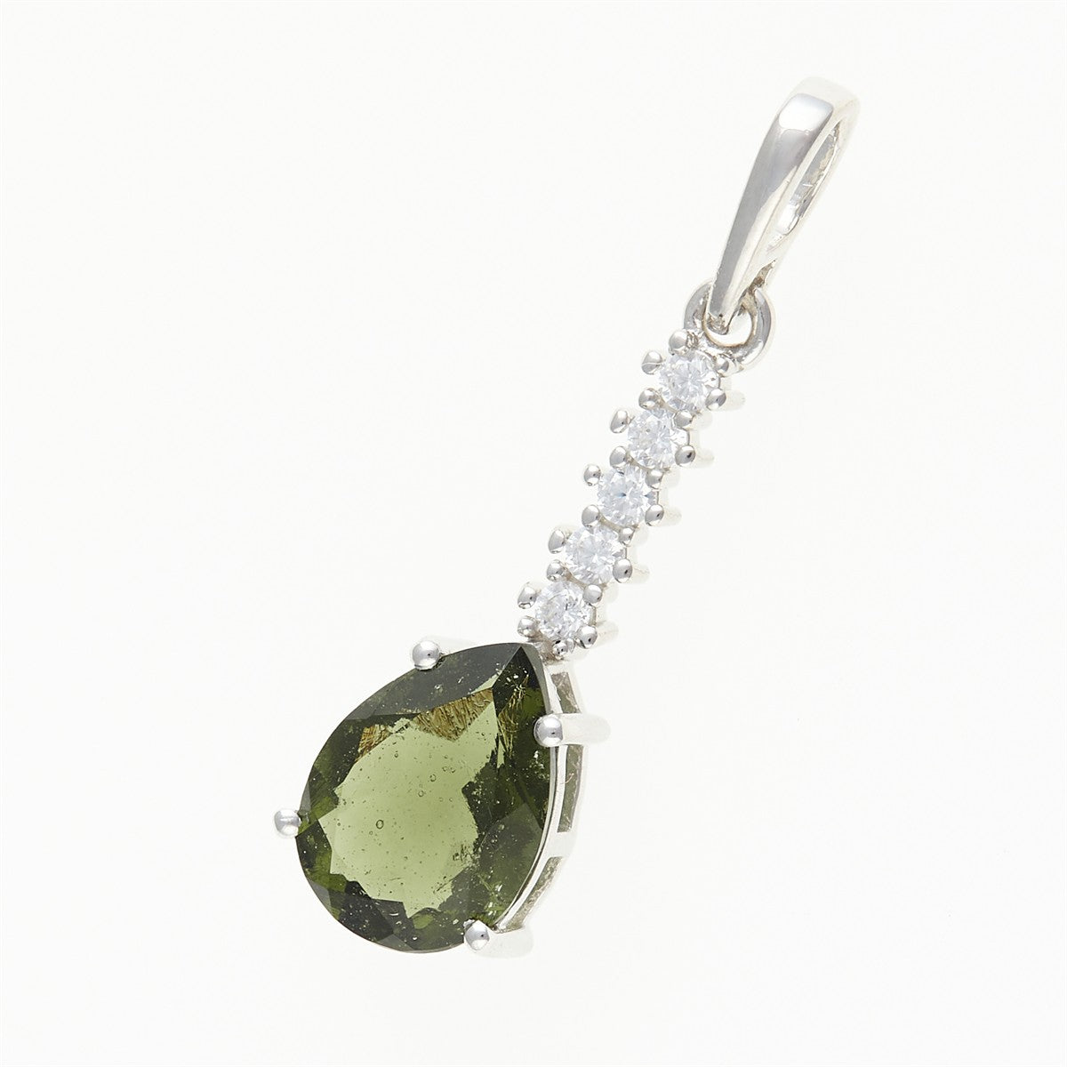 Silver pendant with moldavite and cubic zirconia 412Z