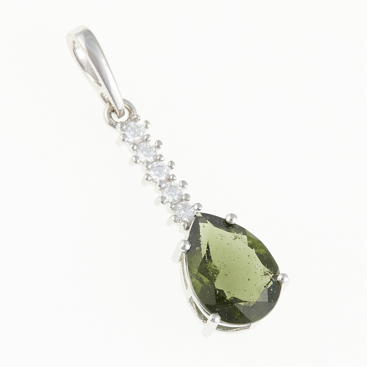 Silver pendant with moldavite and cubic zirconia 412Z