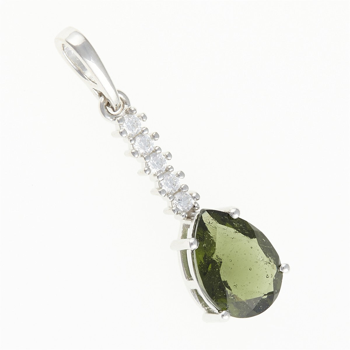 Silver pendant with moldavite and cubic zirconia 412Z