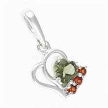 Silver pendant with moldavite and garnets - heart 414G
