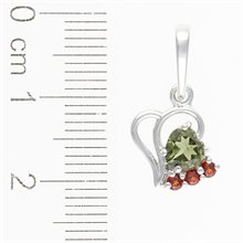 Silver pendant with moldavite and garnets - heart 414G