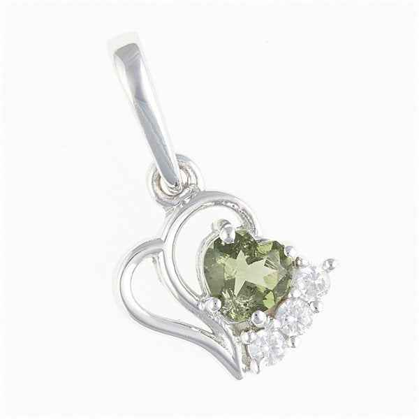 Silver pendant with moldavite and cubic zirconia 414Z