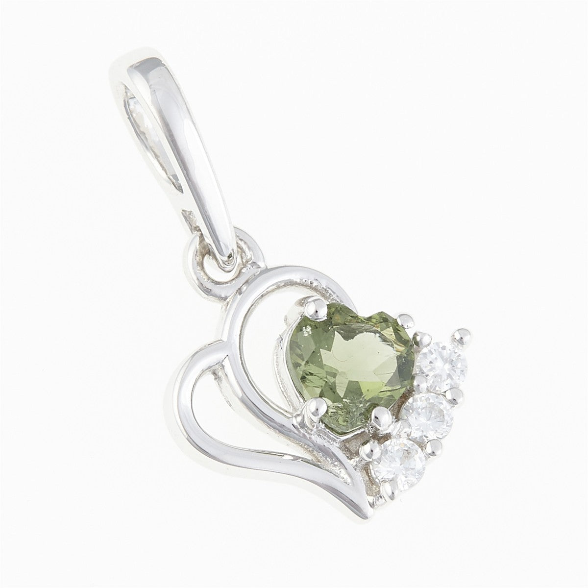Silver pendant with moldavite and cubic zirconia 414Z