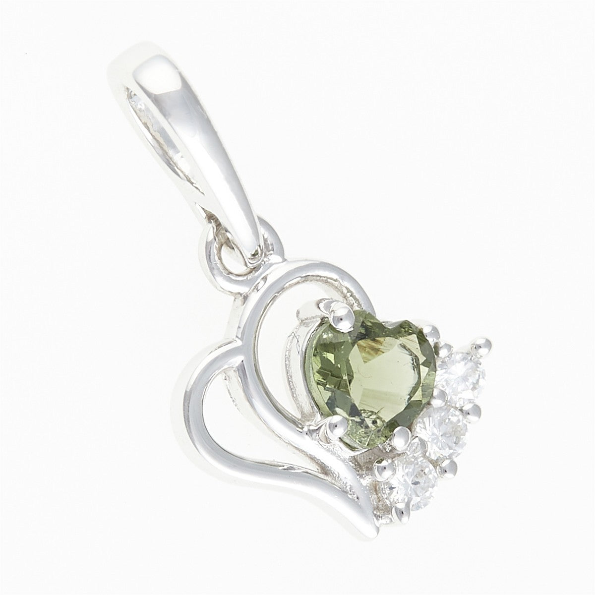 Silver pendant with moldavite and cubic zirconia 414Z