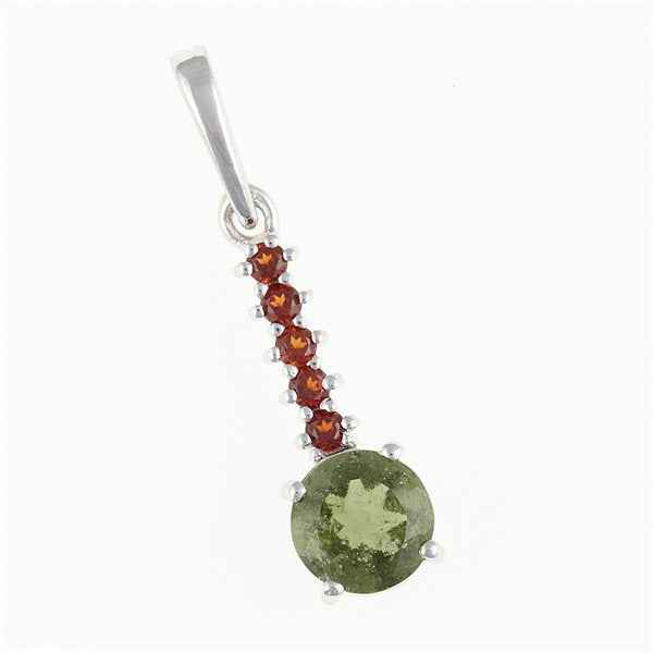 Silver pendant with moldavite and garnets 434G