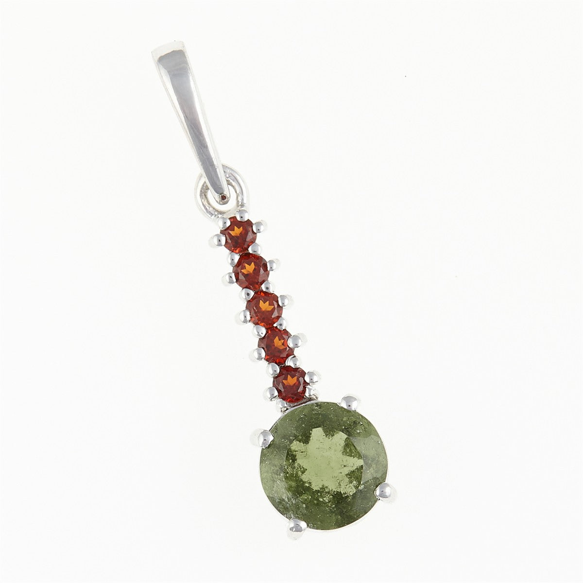 Silver pendant with moldavite and garnets 434G