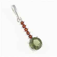 Silver pendant with moldavite and garnets 434G