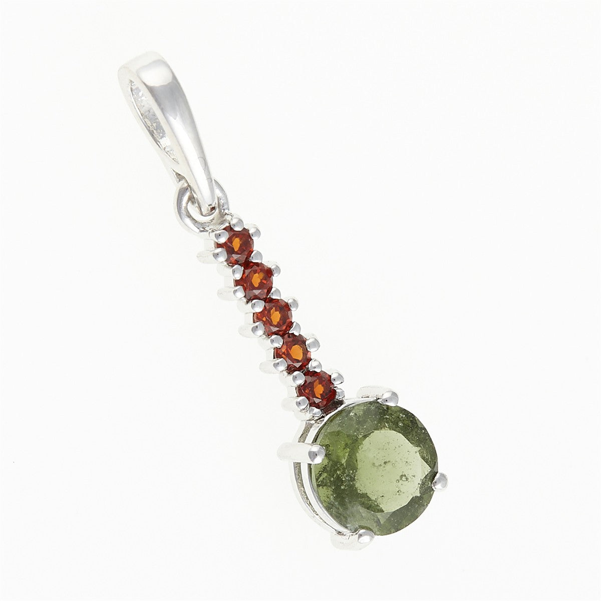 Silver pendant with moldavite and garnets 434G