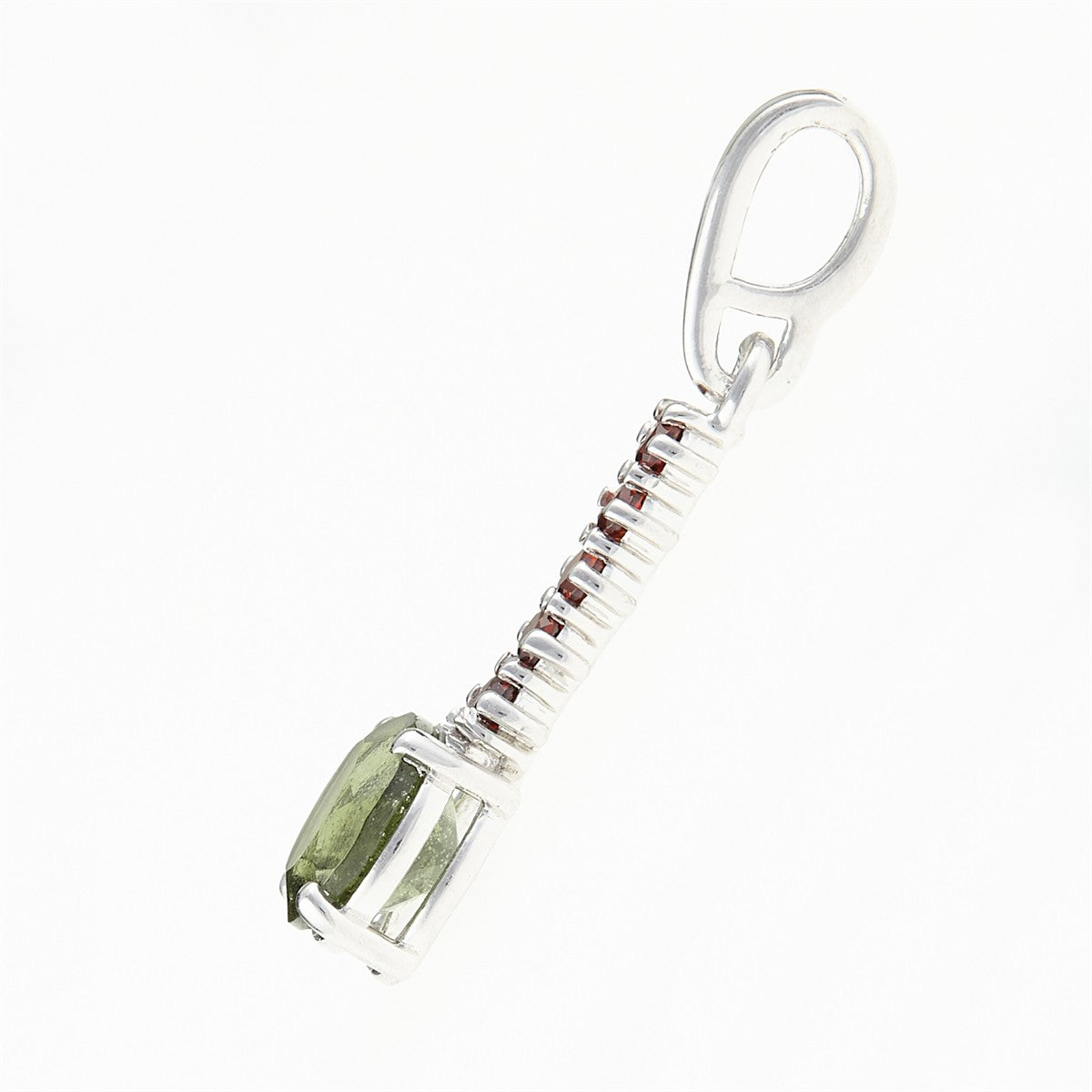 Silver pendant with moldavite and garnets 434G