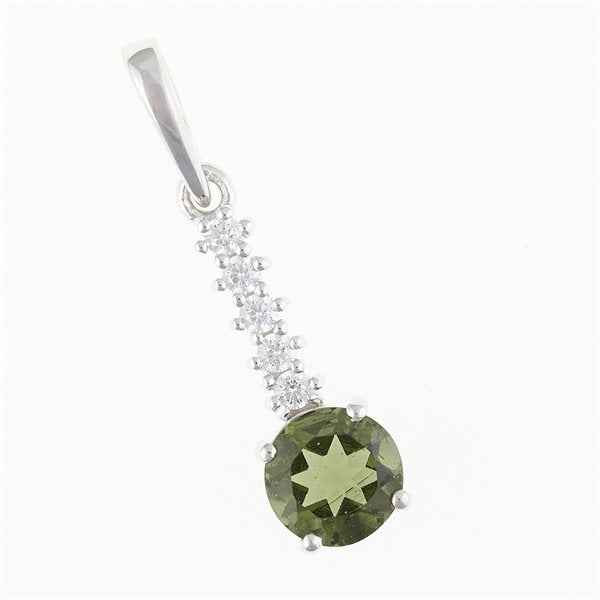 Silver pendant with moldavite and cubic zirconia 434Z