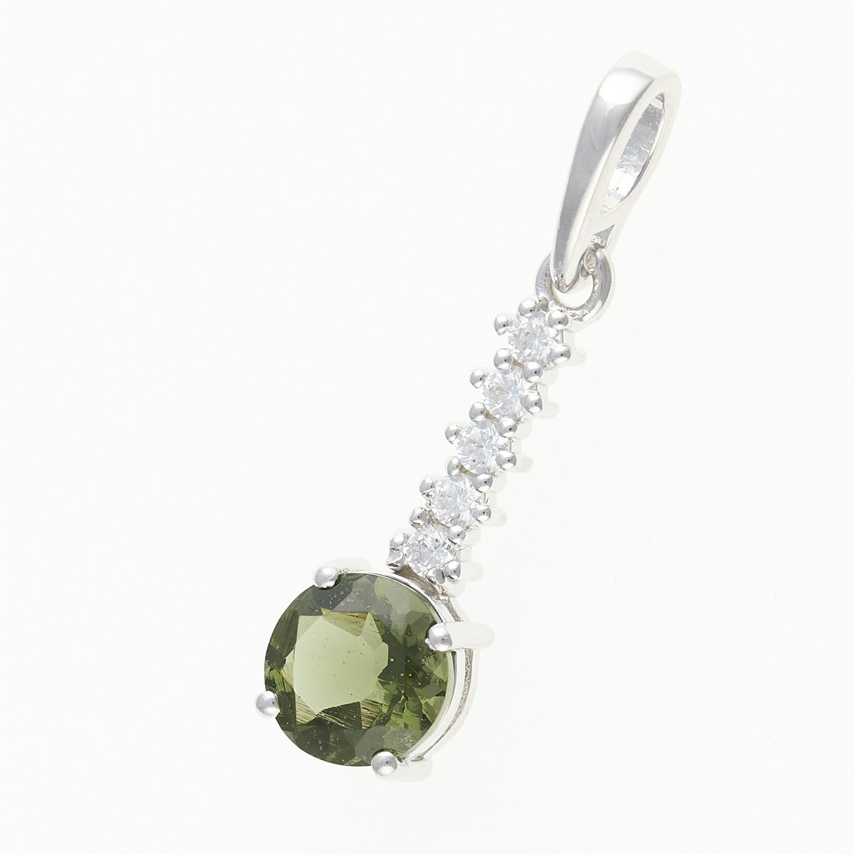 Silver pendant with moldavite and cubic zirconia 434Z