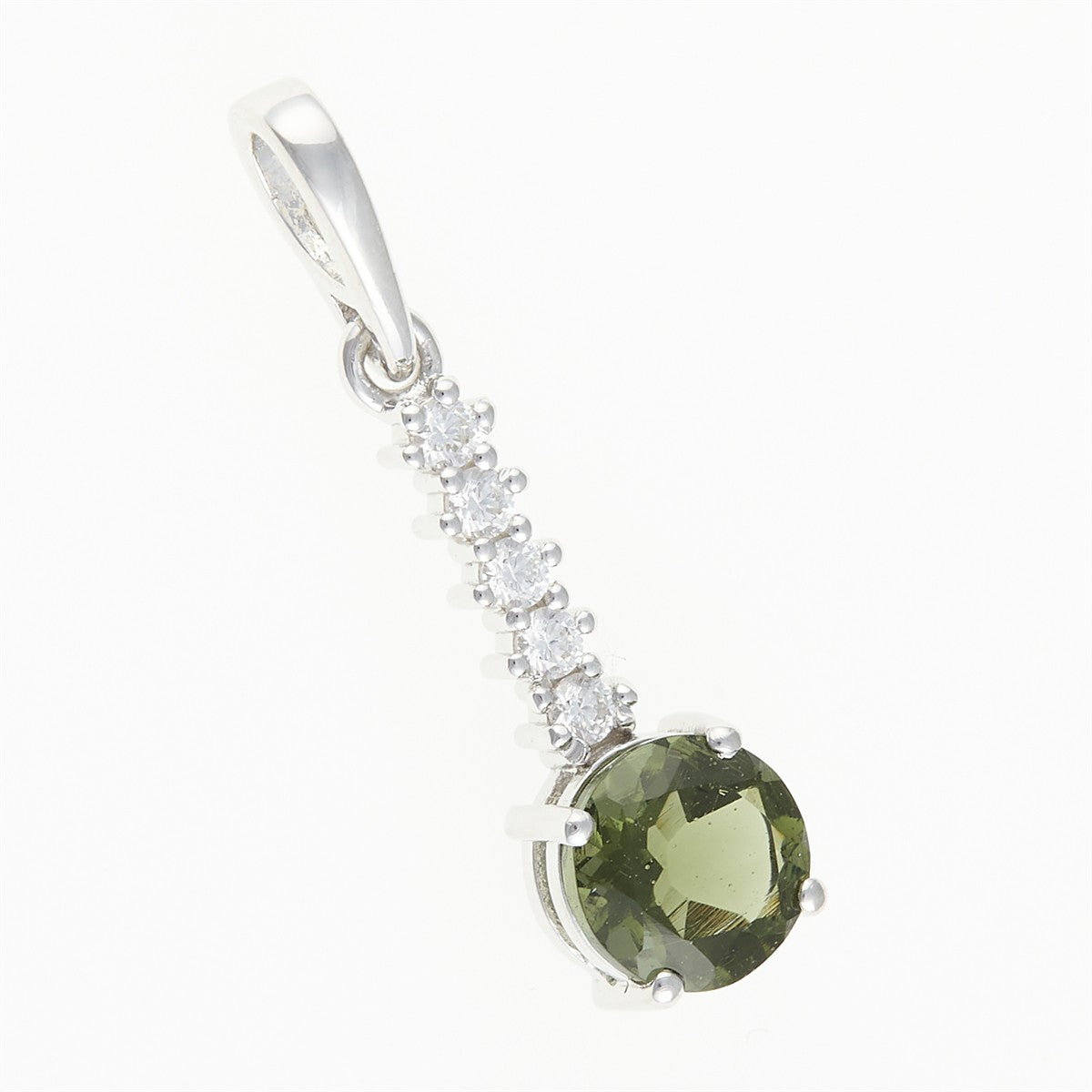 Silver pendant with moldavite and cubic zirconia 434Z
