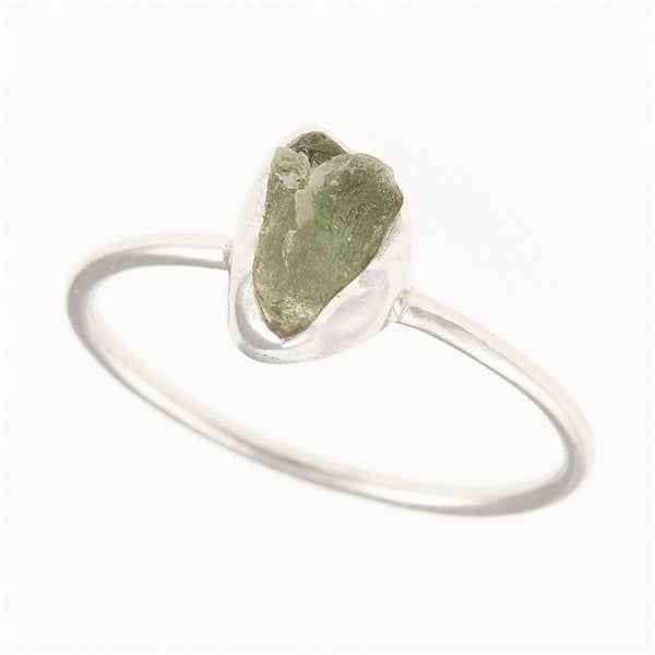 Silver ring with natural moldavite 011A