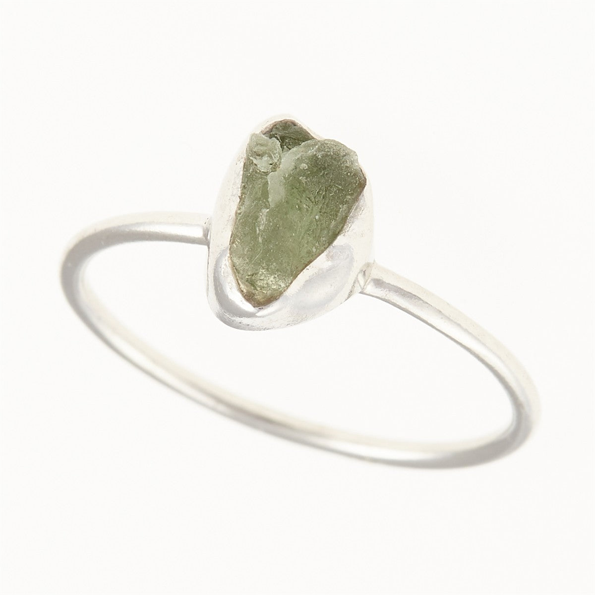 Silver ring with natural moldavite 011A