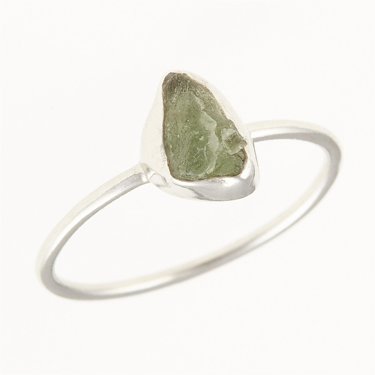 Silver ring with natural moldavite 011A