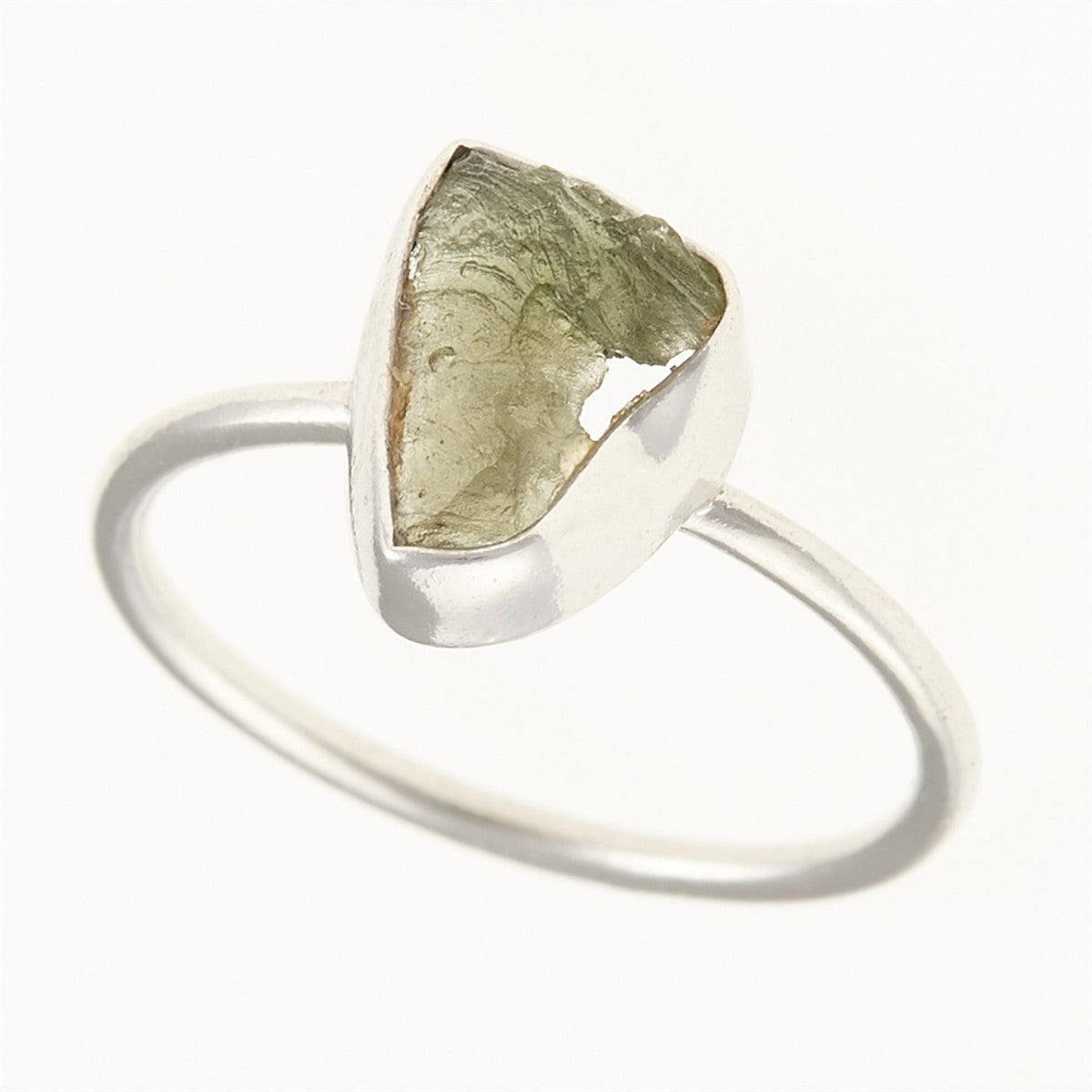 Silver ring with natural moldavite 011B