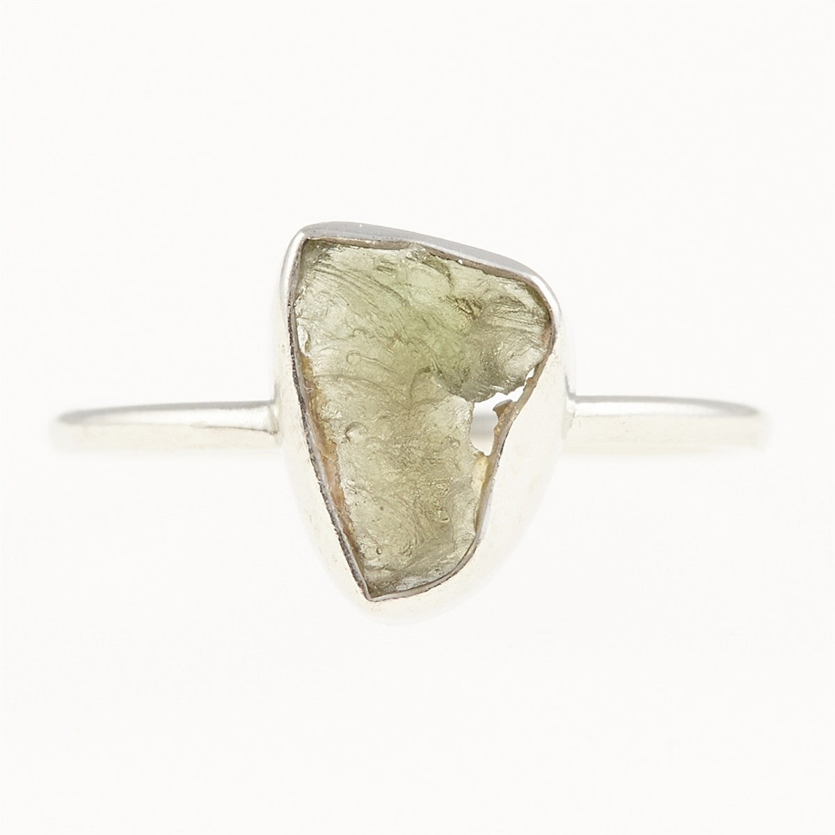 Silver ring with natural moldavite 011B