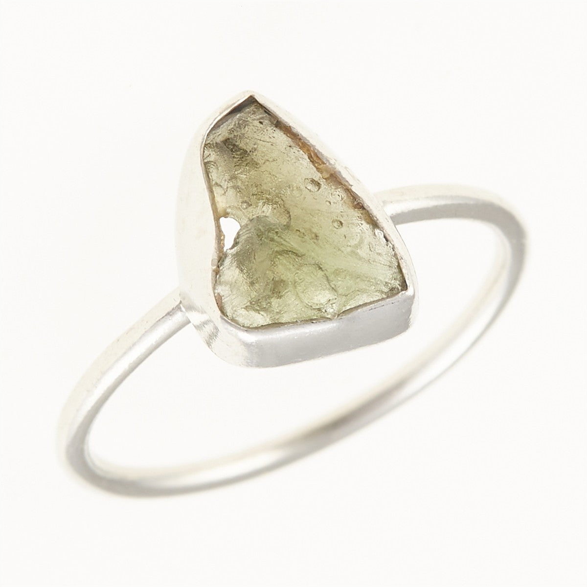Silver ring with natural moldavite 011B
