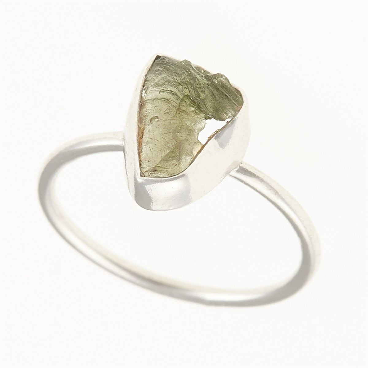 Silver ring with natural moldavite 011B