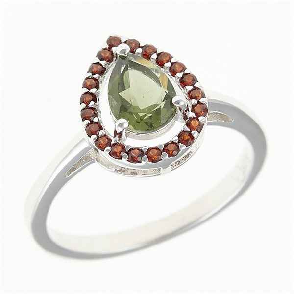 Silver ring mit moldavite and garnets 048G
