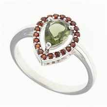 Silver ring mit moldavite and garnets 048G
