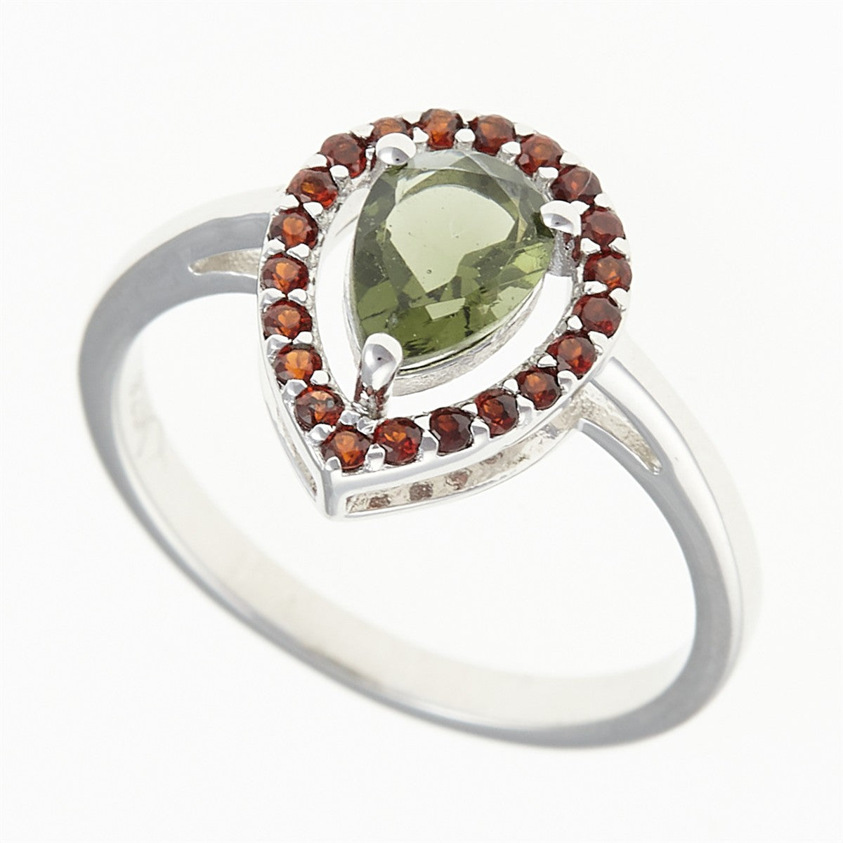 Silver ring mit moldavite and garnets 048G
