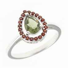 Silver ring mit moldavite and garnets 048G