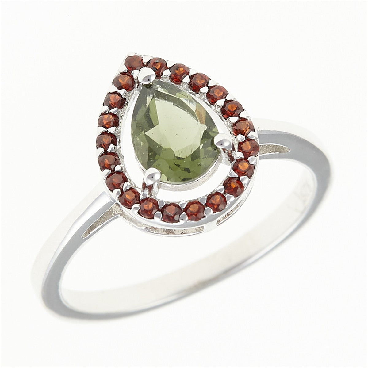Silver ring mit moldavite and garnets 048G